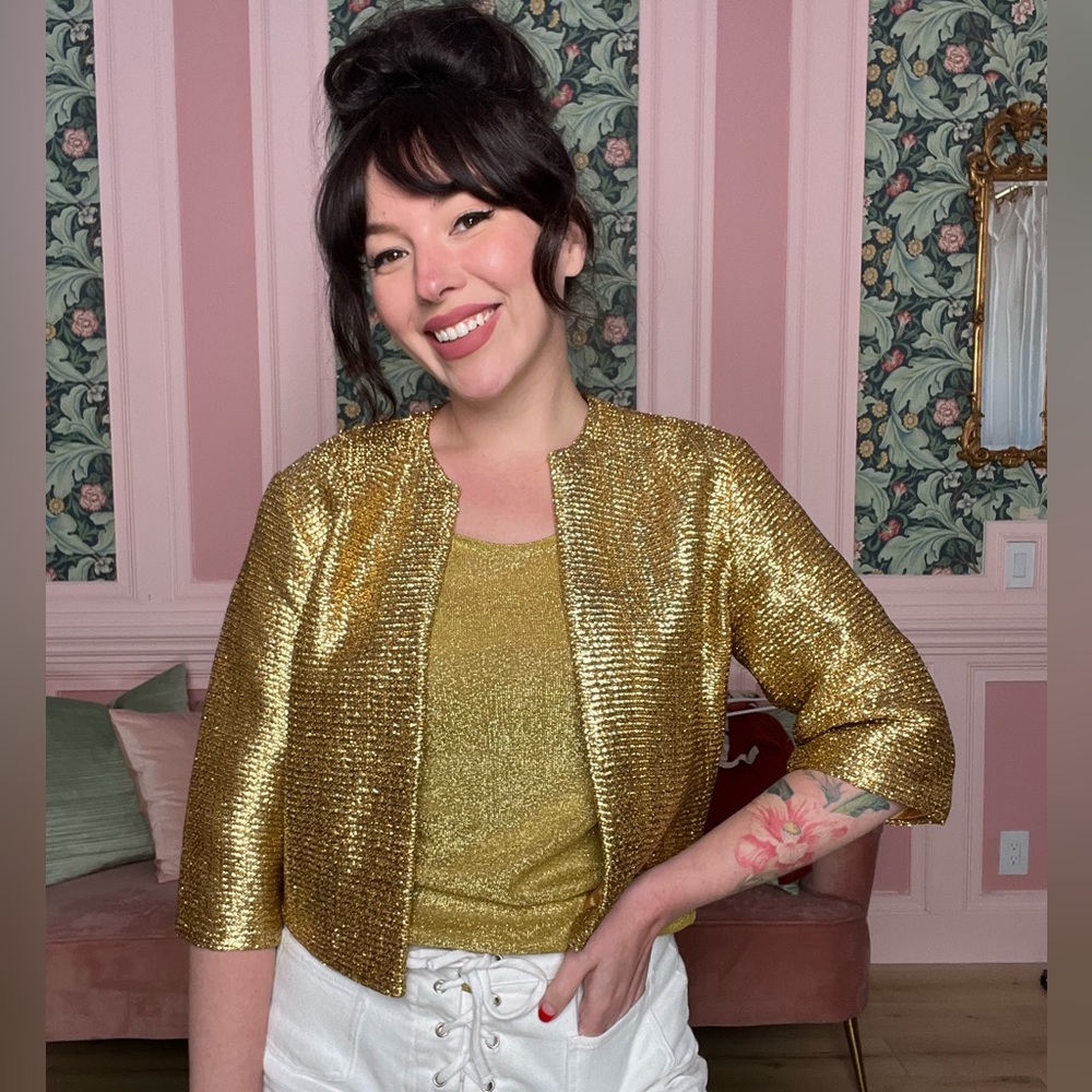 Vintage 50s glentex Gold Cropped evening Jacket lurex